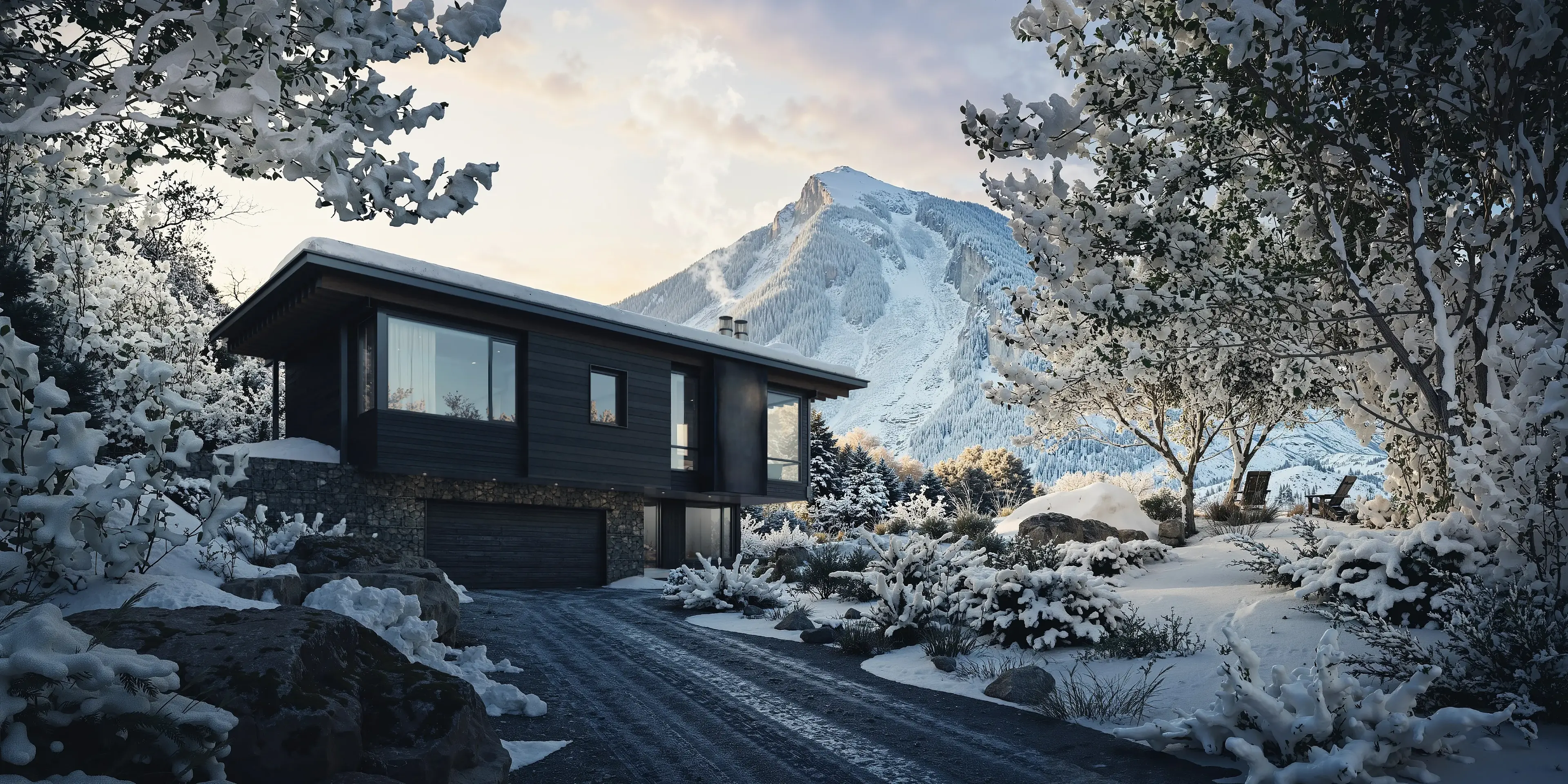 Snowy approach to cabin